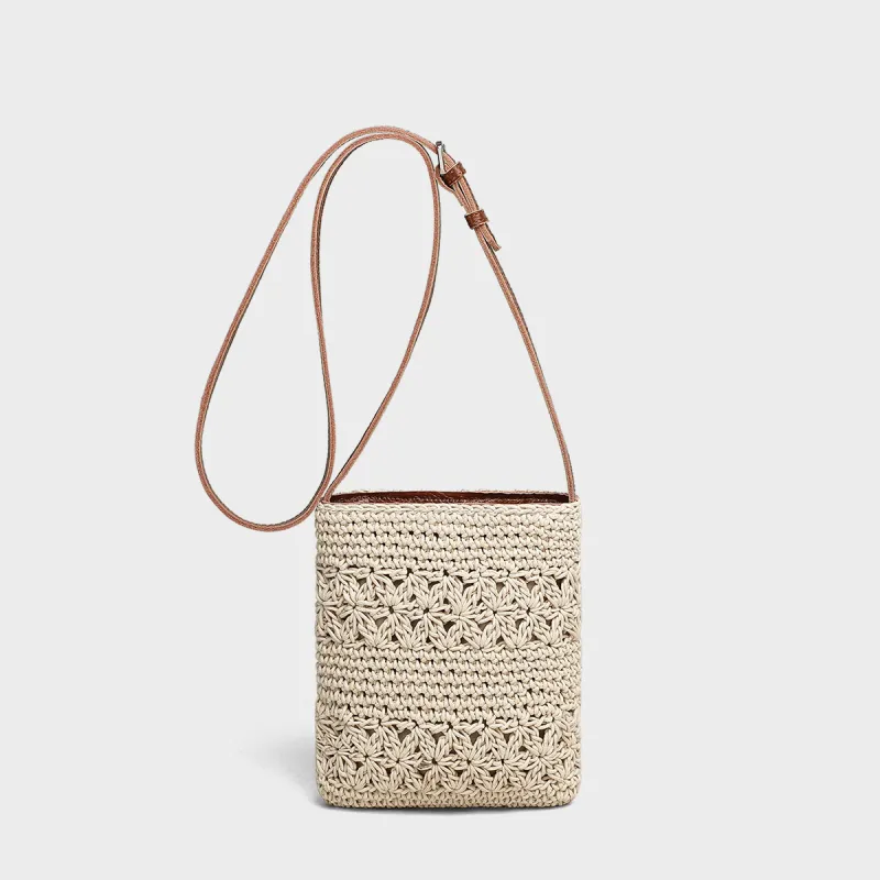 MILLIE'S Fabric With Cow Leather Shoulder Bag, Crossbody Bag Regular Women's Ecru/Khaki-3