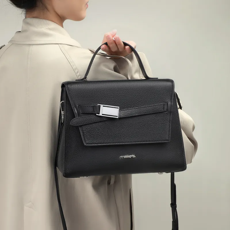 MILLIE'S Cow Leather Patchwork Synthetic Leather Handbags Shoulder Bag Crossbody Bag Regular Women's Gray/Black-10