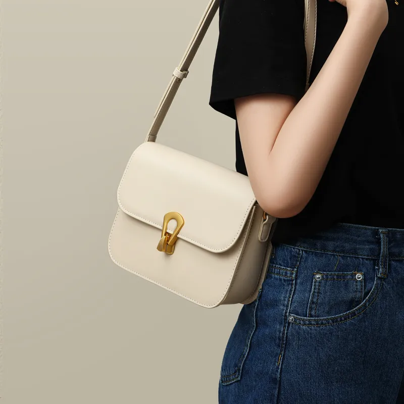 MILLIE'S Cow Leather With Synthetic Leather Underarm Shoulder Bag, Crossbody Bag, Small Square Bag Regular Women's Ecru-2