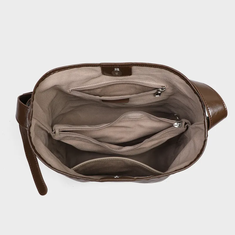 MILLIE'S Cow Leather Handbag Shoulder Bag Hobo Bag Tote Regular Women's Brown-5