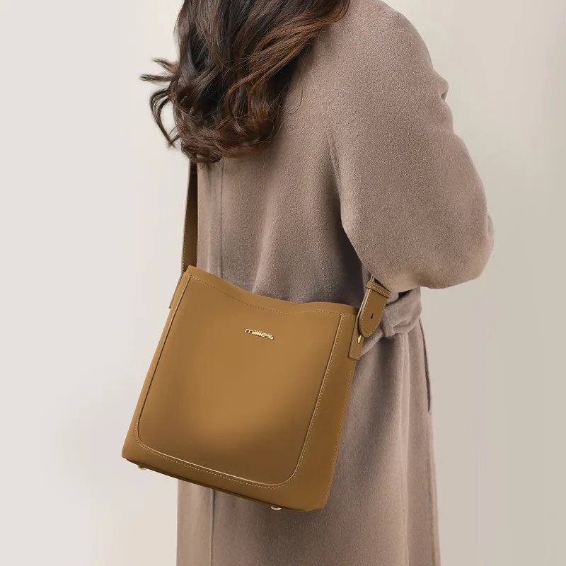 MILLIE'S Cow Leather Crossbody Bag Regular Women's Coffee/Cream Apricot-5