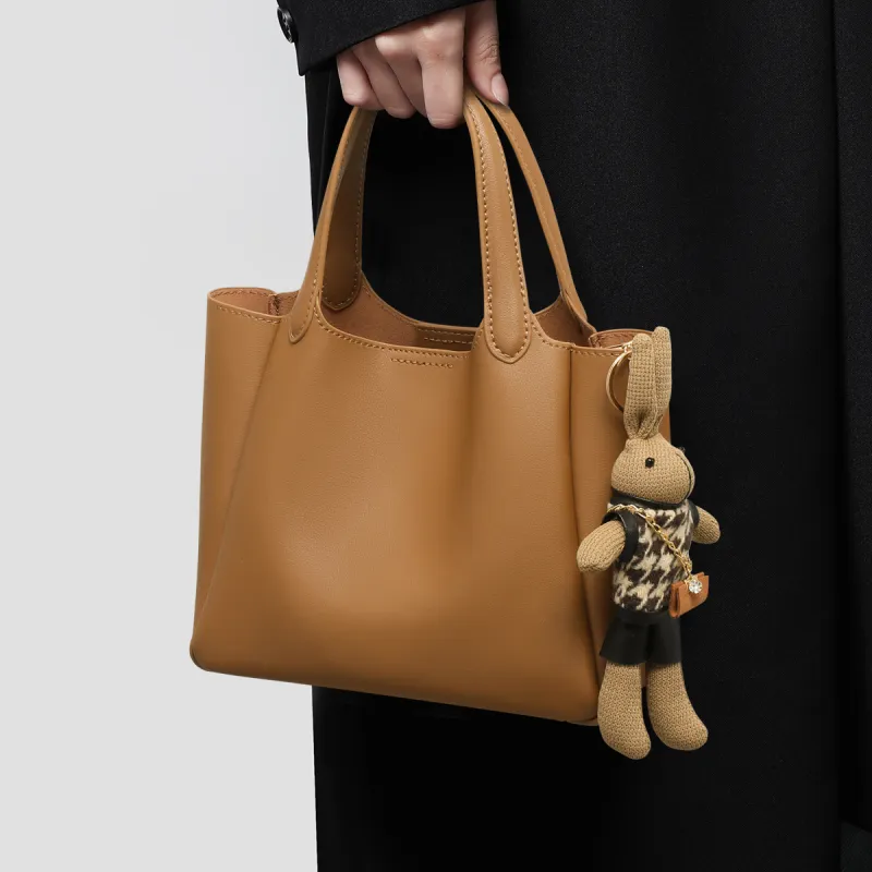 MILLIE'S Cow Leather With Synthetic Leather Handbag, Shoulder Bag, Crossbody Bag, Bucket Bag Regular Women's Caramel-1