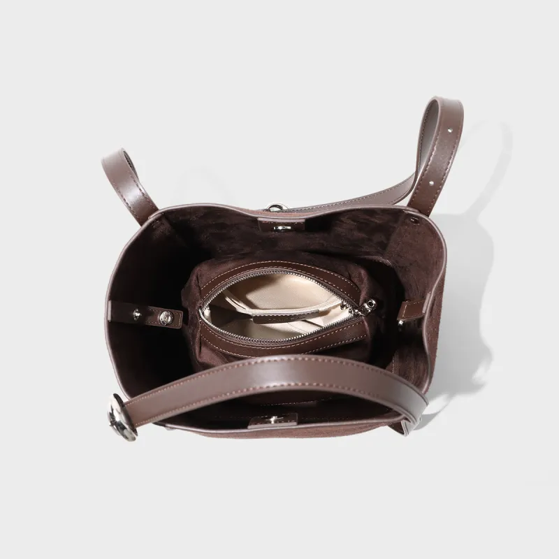 MILLIE'S Cow Leather Bucket Bag, Shoulder Bag, Crossbody Bag, Handbag Regular Women's Coffee-6