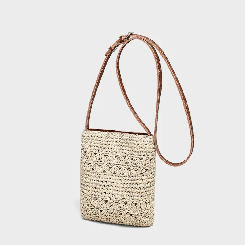 MILLIE'S Fabric With Cow Leather Shoulder Bag, Crossbody Bag Regular Women's Ecru/Khaki-1