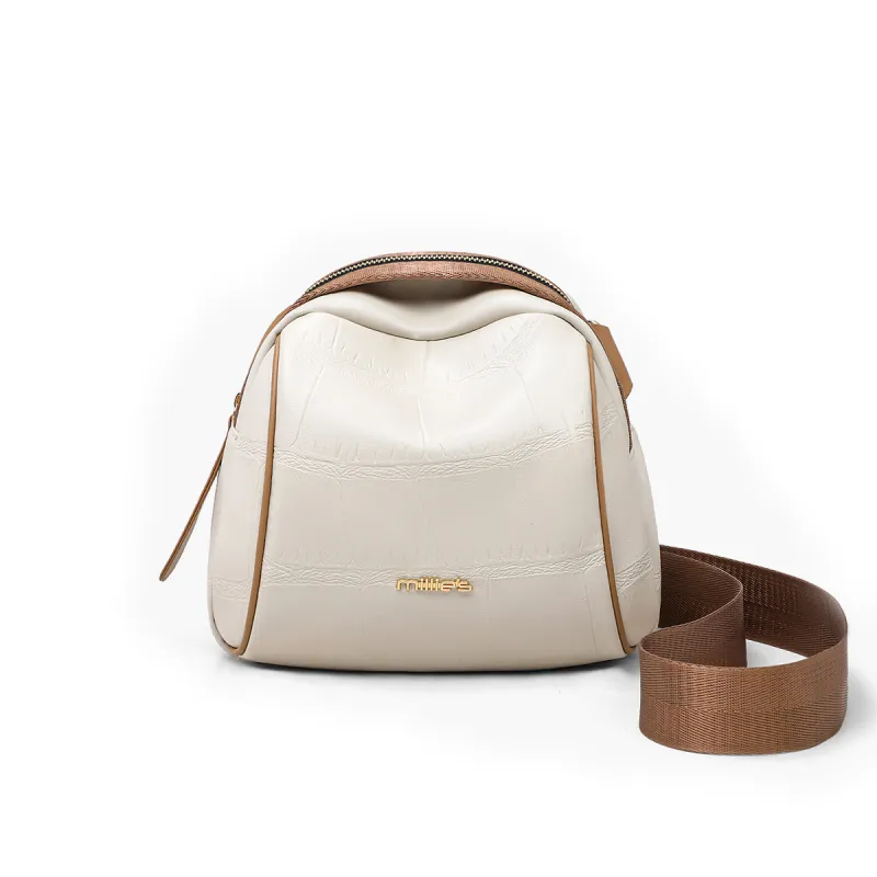 MILLIE'S Cow Leather With Synthetic Leather Shoulder Bag, Crossbody Bag, Dome Bag Regular Women's Ecru-2