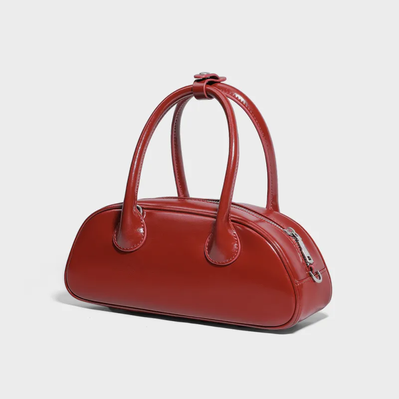 MILLIE'S Cow Leather Bowling Bag, Shoulder Bag, Crossbody Bag, Handbag Women's Red/Black-1