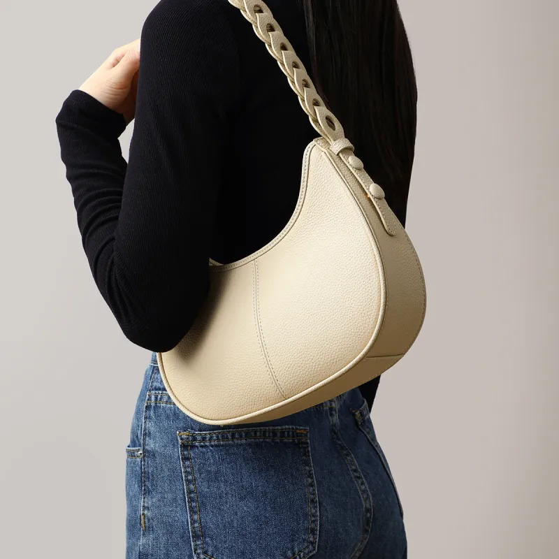 MILLIE'S Cow Leather With Synthetic Leather Handbag, Shoulder Bag, Saddle Bag Regular Women's Beige-1