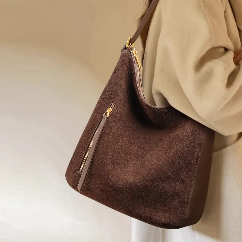 MILLIE'S Cow Leather Portable Underarm Shoulder Bag, Bucket Bag Women's Coffee/Wine Purple-1