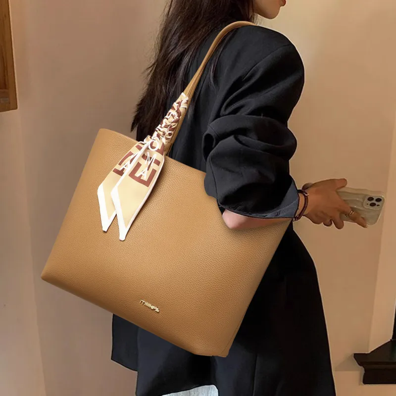 MILLIE'S Synthetic Leather Tote Bag, Shopping Bag, Handbag, Shoulder Bag Tubas Women's Brown/Khaki-2