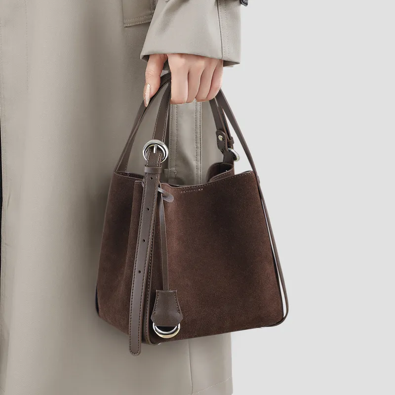 MILLIE'S Cow Leather Bucket Bag, Shoulder Bag, Crossbody Bag, Handbag Regular Women's Coffee-2
