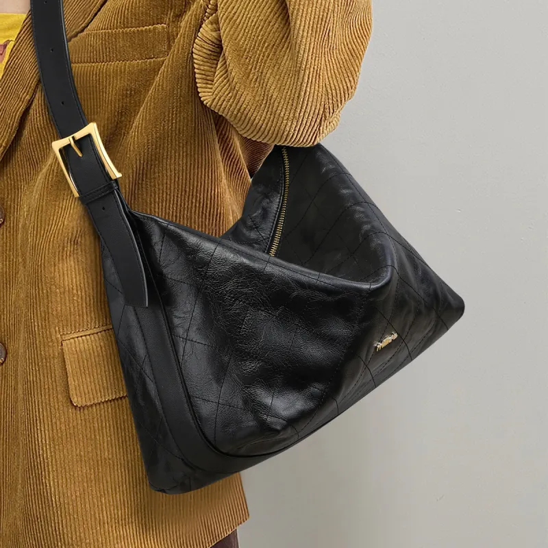 MILLIE'S Cow Leather With Synthetic Leather Underarm Shoulder Bag Tote Regular Women's Black-1