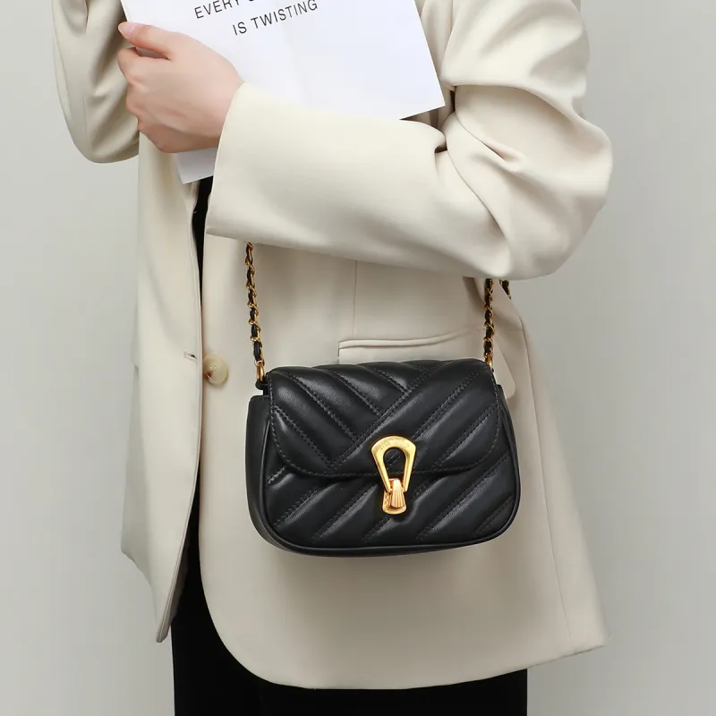 MILLIE'S Cow Leather Underarm Shoulder Bag Women's Ecru/Black-8