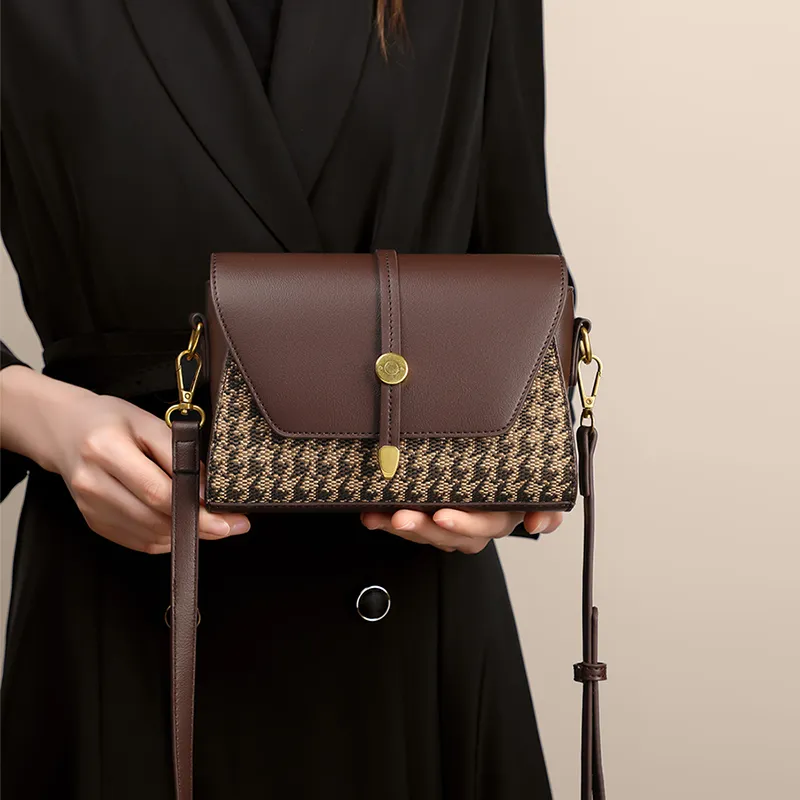 MILLIE'S Synthetic Leather, Textile Mosaic Crossbody Bag, Shoulder Bag Regular Women's Coffee-3