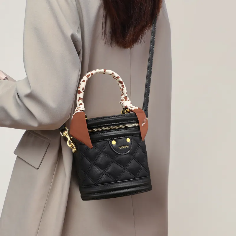 MILLIE'S Synthetic Leather Patchwork With Cow Leather Handbags Crossbody Bags Regular Women's Black-3