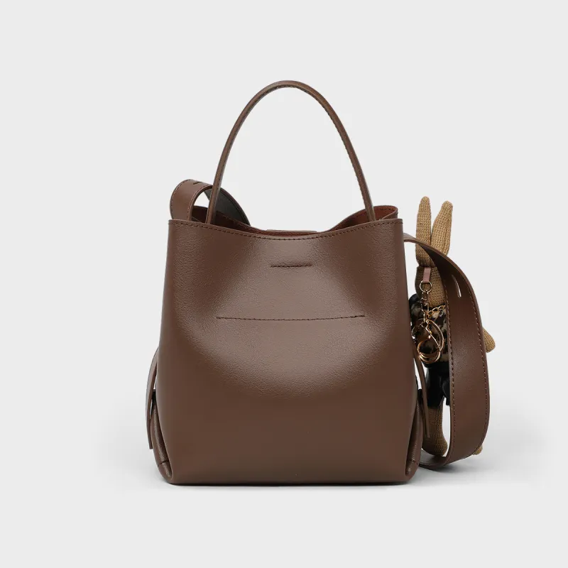 MILLIE'S Cow Leather Handbag Bucket Bag Regular Women's Tea Brown/Coffee Brown-9