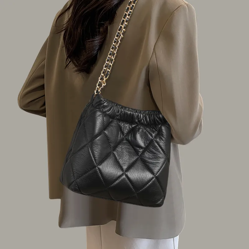 MILLIE'S Cow Leather Trash Bag Handbag Shoulder Bag Regular Women's Black/White-1
