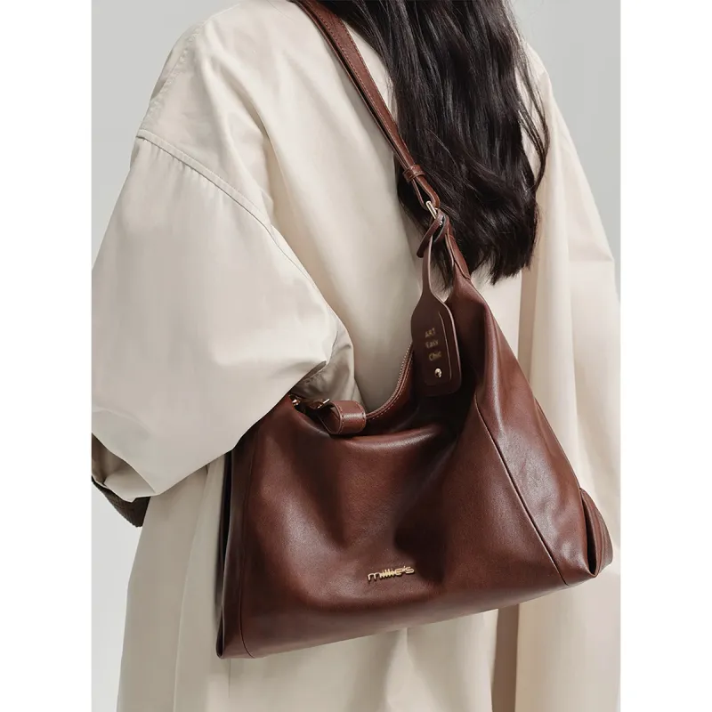 MILLIE'S Cow Leather With Synthetic Leather Tote Bag, Shopping Bag, Underarm Bag, Shoulder Bag Women's Coffee-2