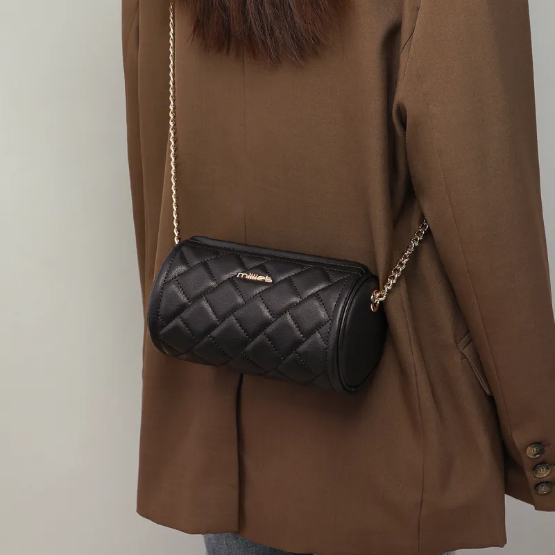 MILLIE'S Cow Leather Underarm Shoulder Bag, Crossbody Bag, Cylinder Bag Regular Women's Elegant Black/Ecru-1