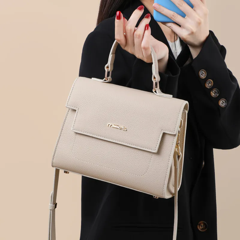 MILLIE'S Cow Leather Handbag Shoulder Bag Crossbody Bag Regular Women's Milkshake White/Smoke Gray-1