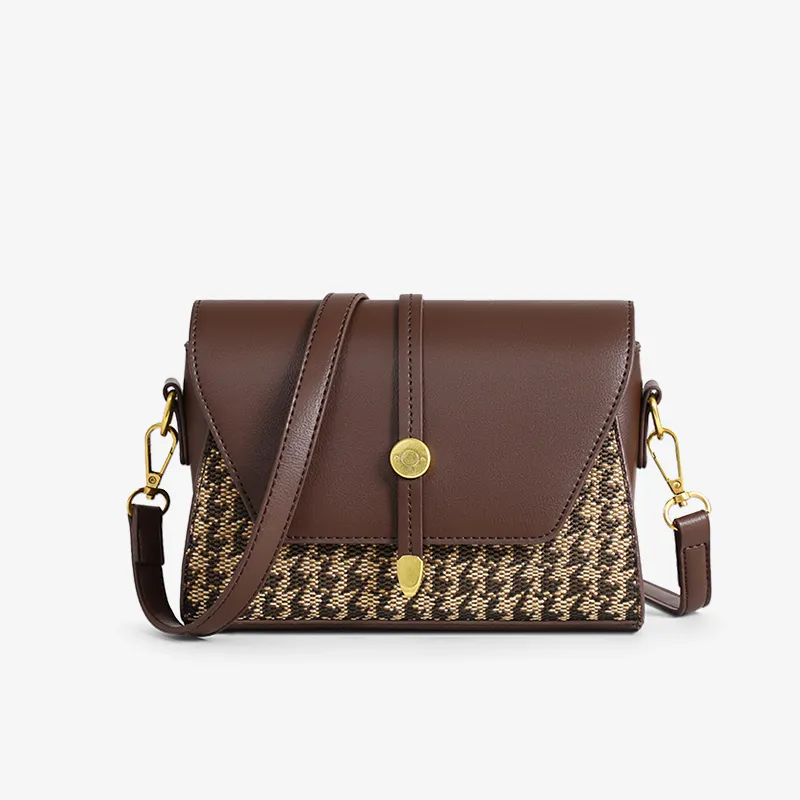 MILLIE'S Synthetic Leather, Textile Mosaic Crossbody Bag, Shoulder Bag Regular Women's Coffee-5