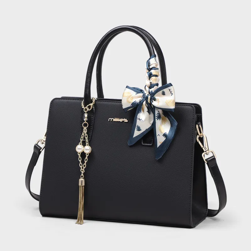 MILLIE'S Cow Leather Mom Bag Handbag Regular Women's Black-8