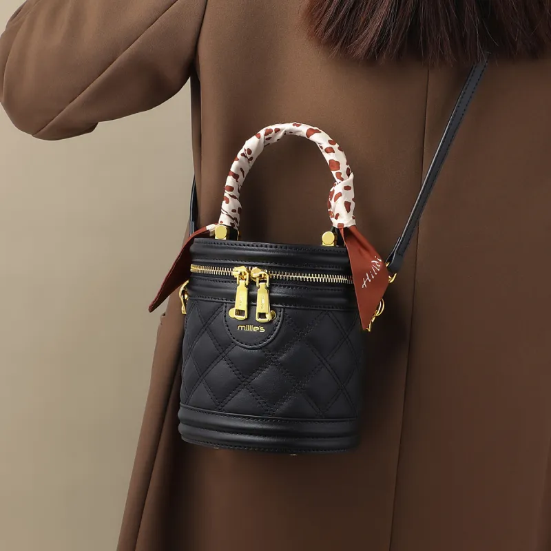 MILLIE'S Synthetic Leather Patchwork With Cow Leather Handbags Crossbody Bags Regular Women's Black-1