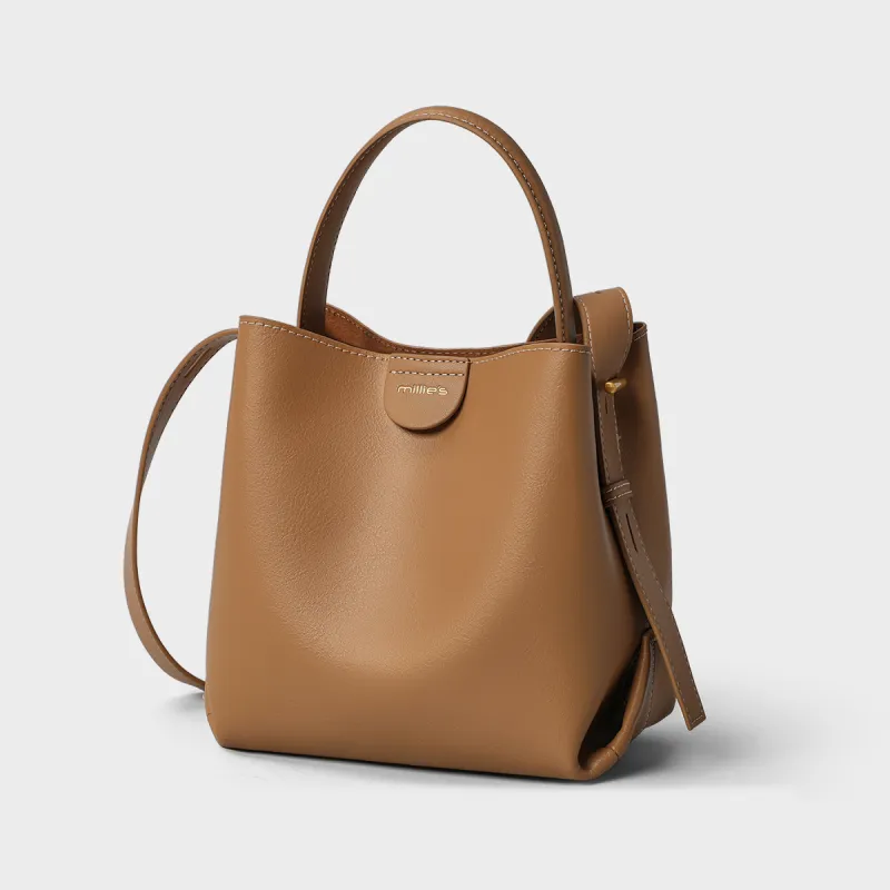 MILLIE'S Cow Leather Handbag Bucket Bag Regular Women's Tea Brown/Coffee Brown-3