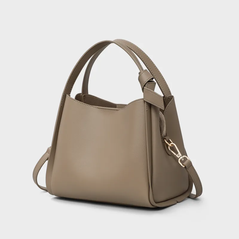 MILLIE'S Cow Leather Shoulder Bag, Crossbody Bag, Handbag Regular Women's Light Apricot/Gray White-3