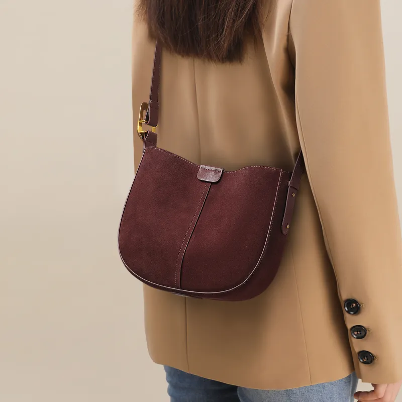 MILLIE'S Cow Leather Crossbody Bag Shoulder Bag Saddle Bag Regular Women's Coffee/Burgundy-7