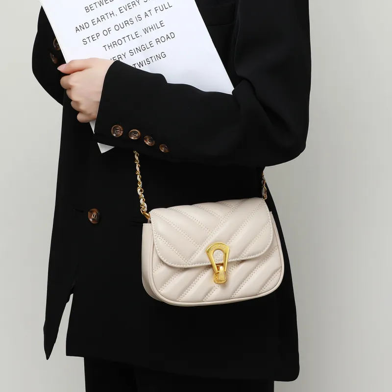MILLIE'S Cow Leather Underarm Shoulder Bag Women's Ecru/Black-2