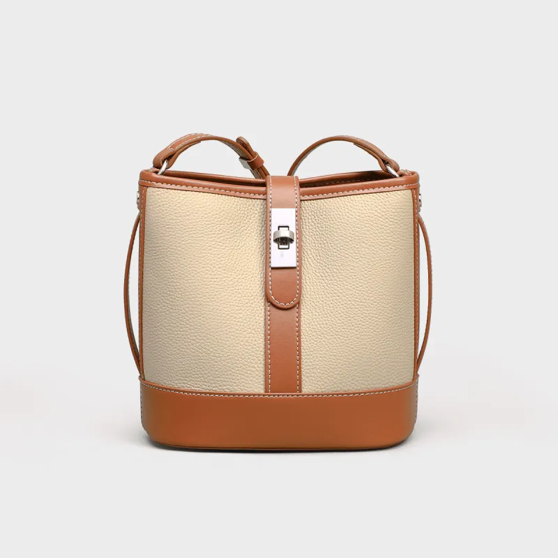 MILLIE'S Cow Leather Bucket Bag, Shoulder Bag, Crossbody Bag Regular Women's White & Brown-3