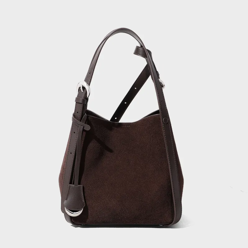 MILLIE'S Cow Leather Bucket Bag, Shoulder Bag, Crossbody Bag, Handbag Regular Women's Coffee-4