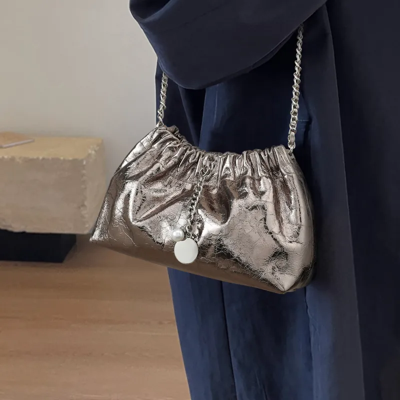 MILLIE'S Cow Leather Patchwork Synthetic Leather Shoulder Bag Women's Gunmetal-1
