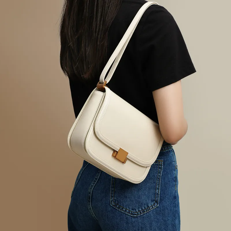 MILLIE'S Cow Leather With Synthetic Leather Underarm Shoulder Bag, Crossbody Bag Regular Women's Ecru-1