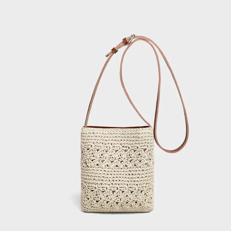 MILLIE'S Fabric With Cow Leather Shoulder Bag, Crossbody Bag Regular Women's Ecru/Khaki-2