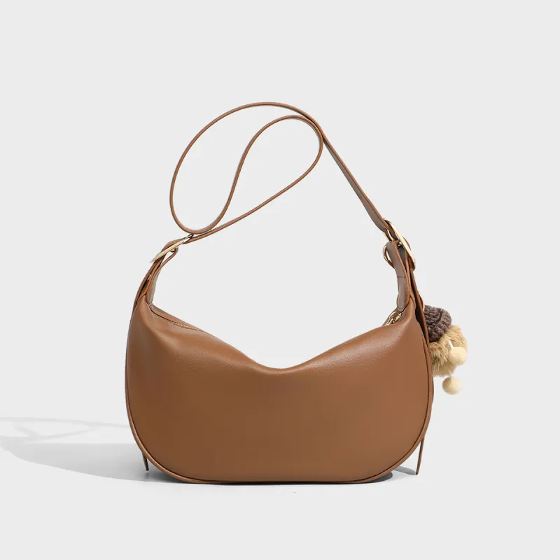 MILLIE'S Synthetic Leather Shoulder Bag Crossbody Bag Moon Shaped Dumpling Bag Regular Women's Caramel/Cream Apricot-4