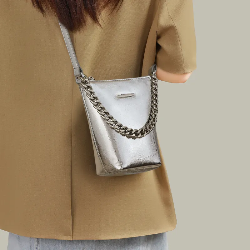 MILLIE'S Cow Leather With Synthetic Leather Handbag, Shoulder Bag, Crossbody Bag Women's Silver/Black-1