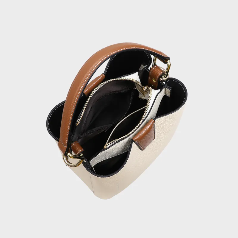 MILLIE'S Cow Leather Shoulder Bag, Crossbody Bag, Handbag Regular Women's Ecru/Caramel-5