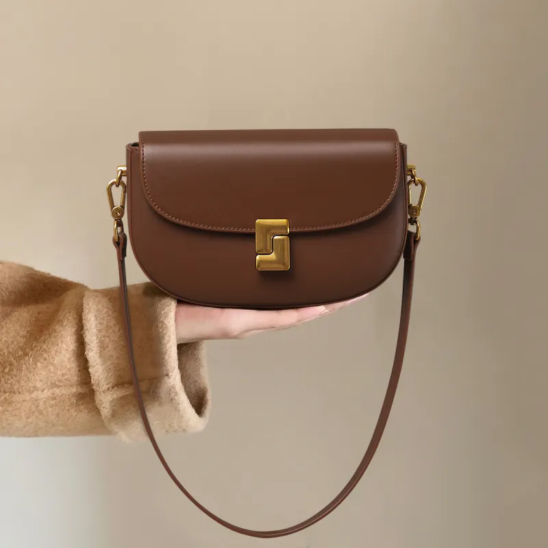 MILLIE'S Cow Leather With Synthetic Leather Saddle Bag, Shoulder Bag Women's Coffee-2