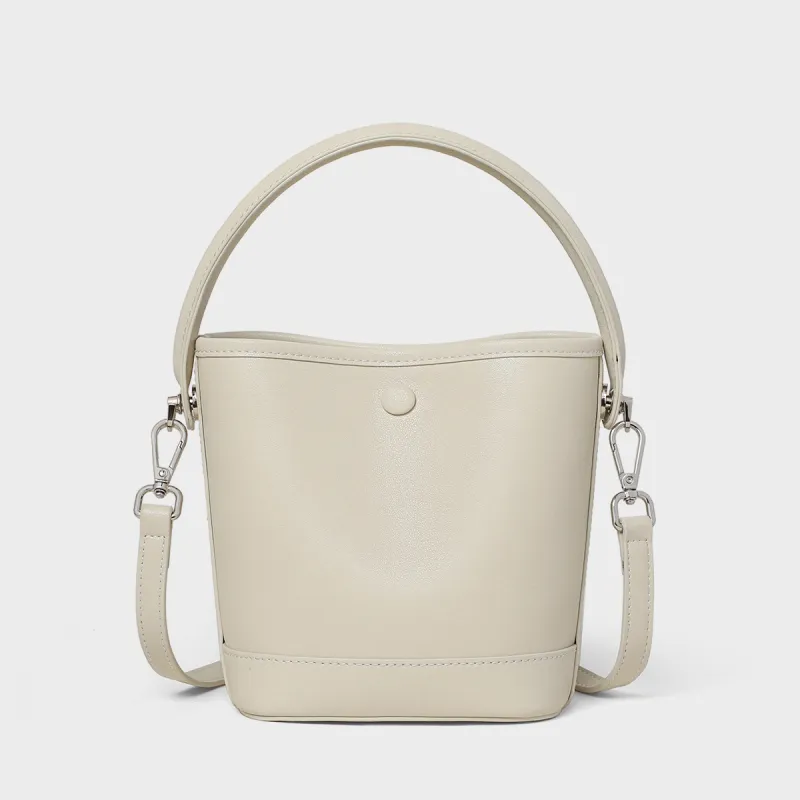 MILLIE'S Cow Leather Shoulder Bag, Crossbody Bag, Handbag, Bucket Bag Regular Women's Ecru/Coffee-4