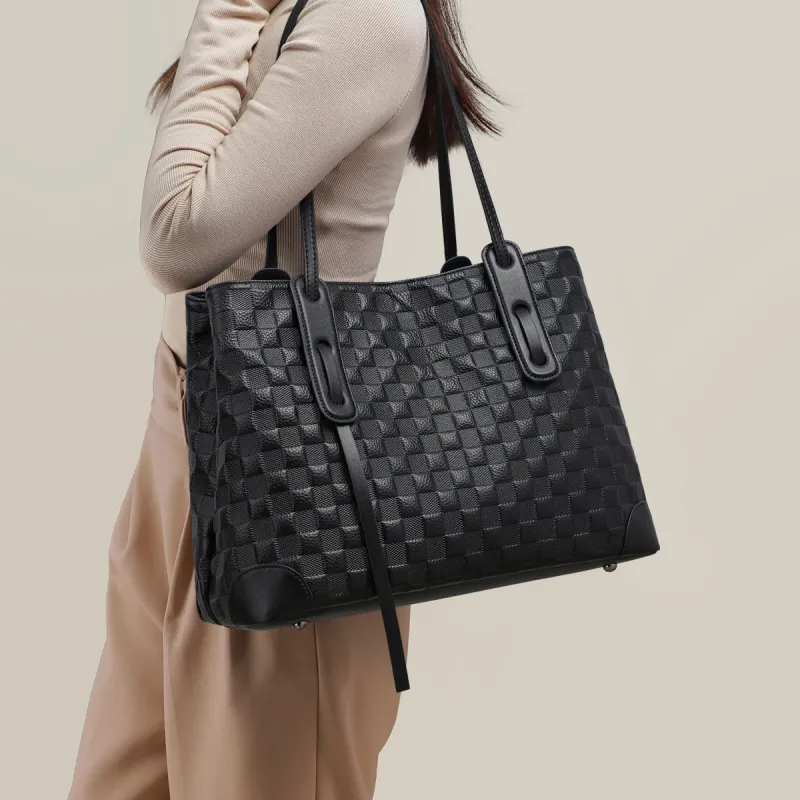 MILLIE'S Cow Leather Handbag Shoulder Bag Tote Bag Shopping Bag Large Size Women's Black & Coffee/Pure Black-6