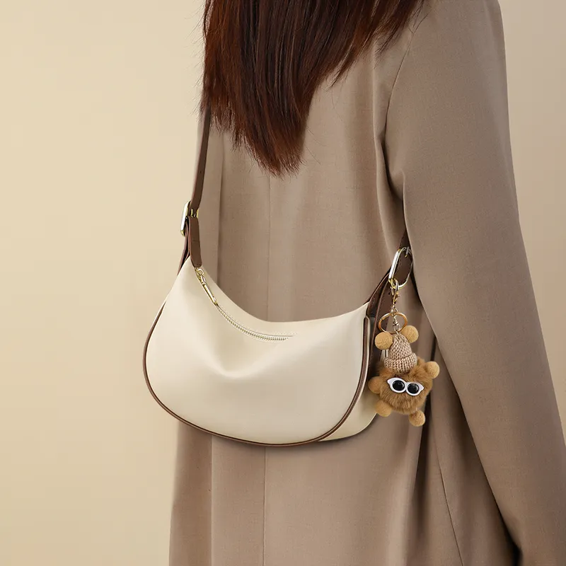 MILLIE'S Synthetic Leather Shoulder Bag Crossbody Bag Moon Shaped Dumpling Bag Regular Women's Caramel/Cream Apricot-7