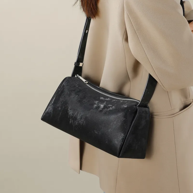 MILLIE'S Cow Leather With Synthetic Leather Shoulder Bag, Crossbody Bag Regular Women's Black-1