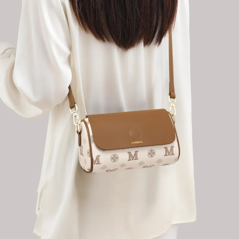 MILLIE'S Cow Leather Underarm Shoulder Bag, Crossbody Bag, Cylinder Bag Regular Women's Ecru/Khaki Brown-1