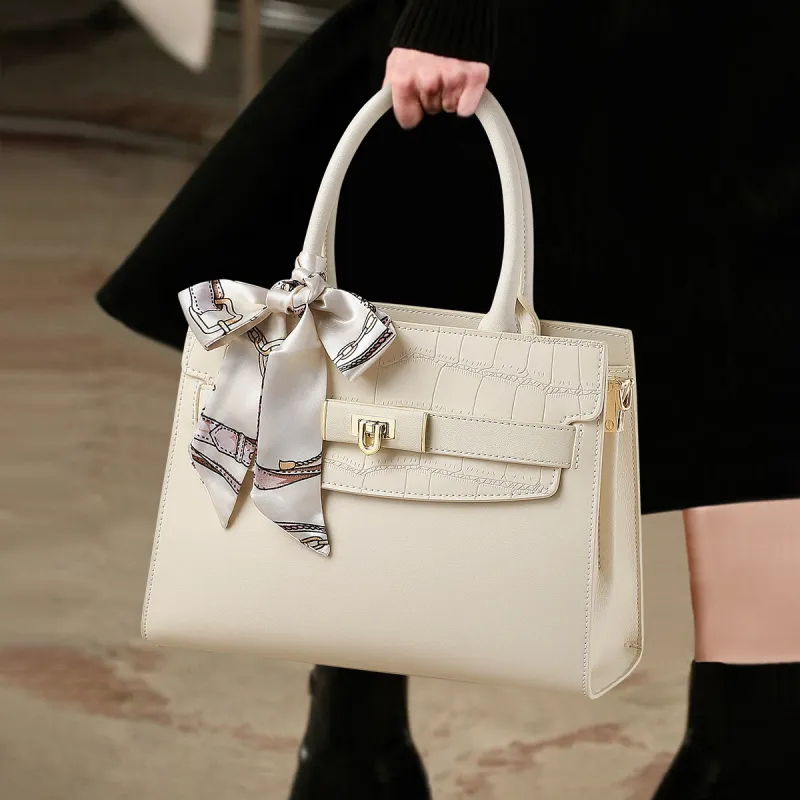 MILLIE'S Cow Leather Kelly Bag, Shoulder Bag, Crossbody Bag, Handbag Regular Women's Ecru-1