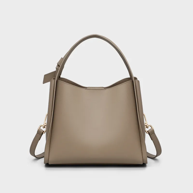 MILLIE'S Cow Leather Shoulder Bag, Crossbody Bag, Handbag Regular Women's Light Apricot/Gray White-5
