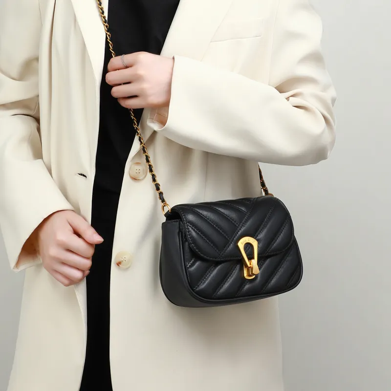 MILLIE'S Cow Leather Underarm Shoulder Bag Women's Ecru/Black-7