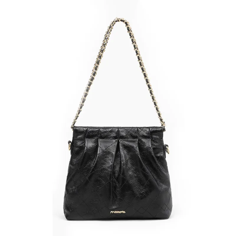 MILLIE'S Cow Leather Crinkle Bag, Underarm Shoulder Bag Regular Women's Black-1