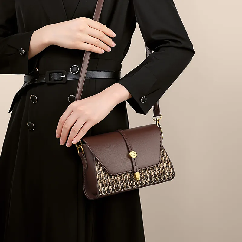 MILLIE'S Synthetic Leather, Textile Mosaic Crossbody Bag, Shoulder Bag Regular Women's Coffee-1