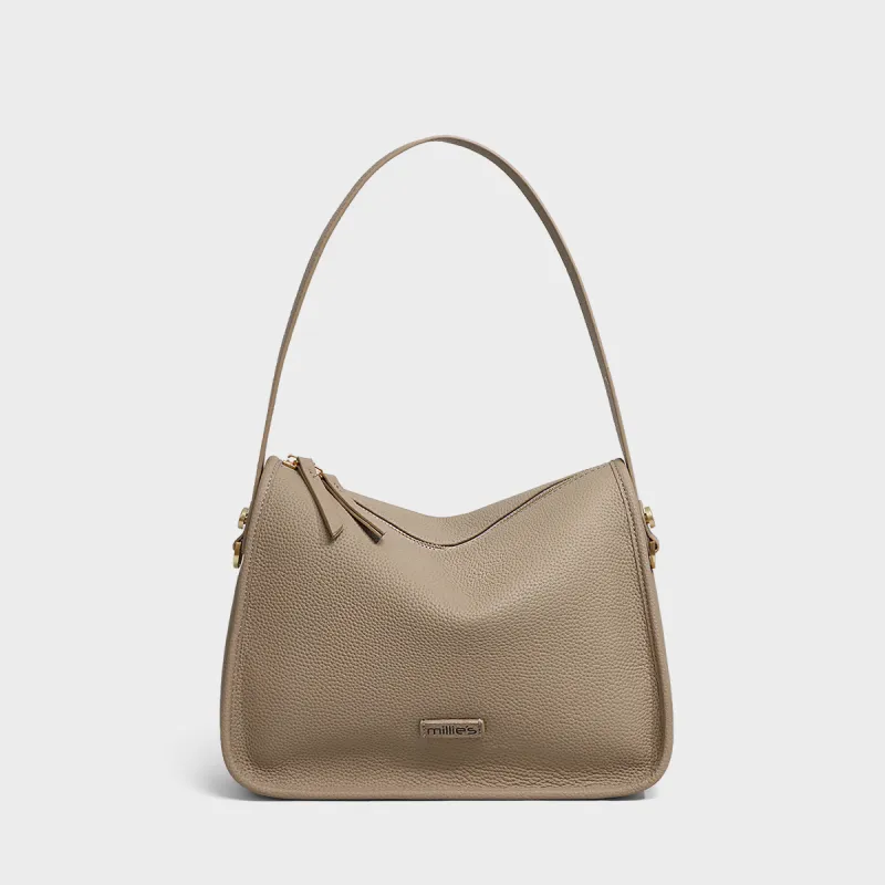 MILLIE'S Cow Leather Patchwork Synthetic Leather Shoulder Bag Regular Women's Chestnut/Cream Apricot-7